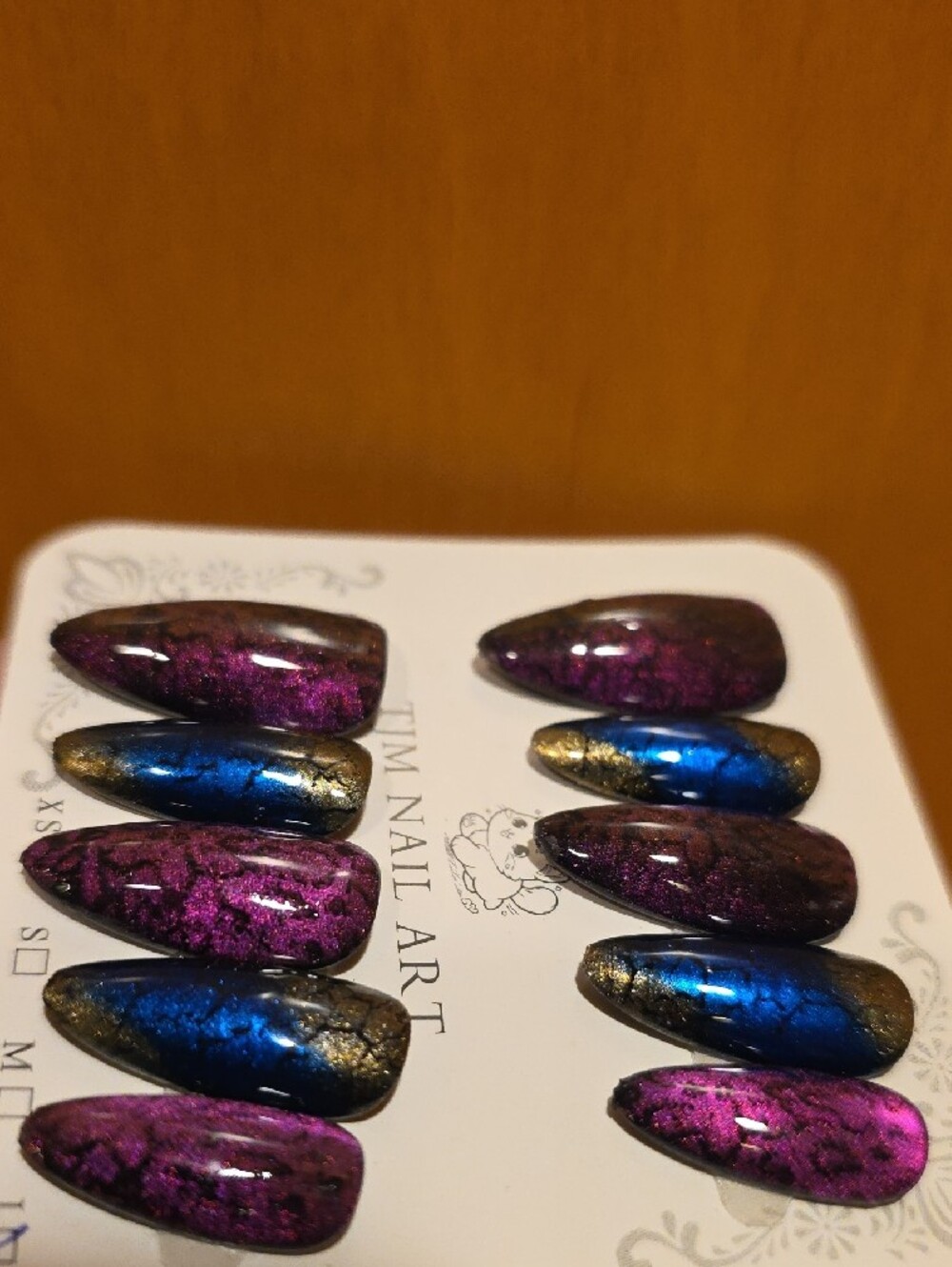 Metallic Blue & Pink Press-On Nails Size Large - Picture 2 of 4